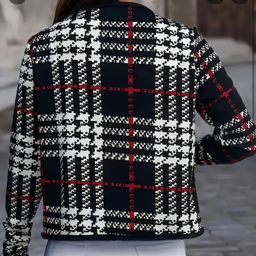 618. Plaid Pattern Open Front Jacket - Stylish Lo… - image 2